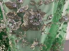 Green Gold Silver Rhinestone Embroidery Lace Fabric 50” Width Sold By The Yard