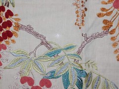 COLEFAX & FOWLER EMBROIDERED HEALTHERLEY FLORAL FABRIC 10 YARDS RED GREEN MULTI