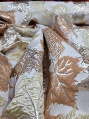 FABRIC SOLD BY THE YARD JACQUARD BROCADE GOLD MUSTARD MAPPLE LEAVES METALLIC