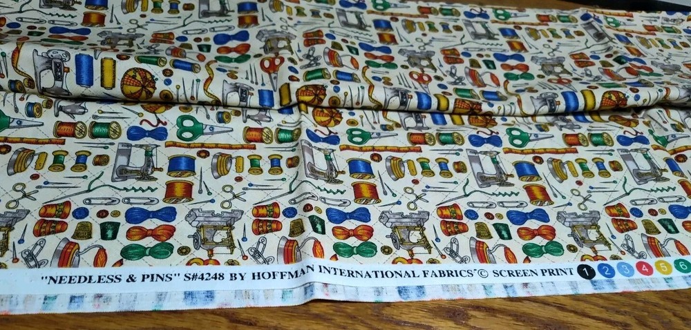 Hoffman International Needless & Pins Sewing Notions Quilting Cotton Fabric 1 YD