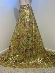1.5 Yard Green Yellow Red Sequins Embroidery Lace Fabric 50” Width