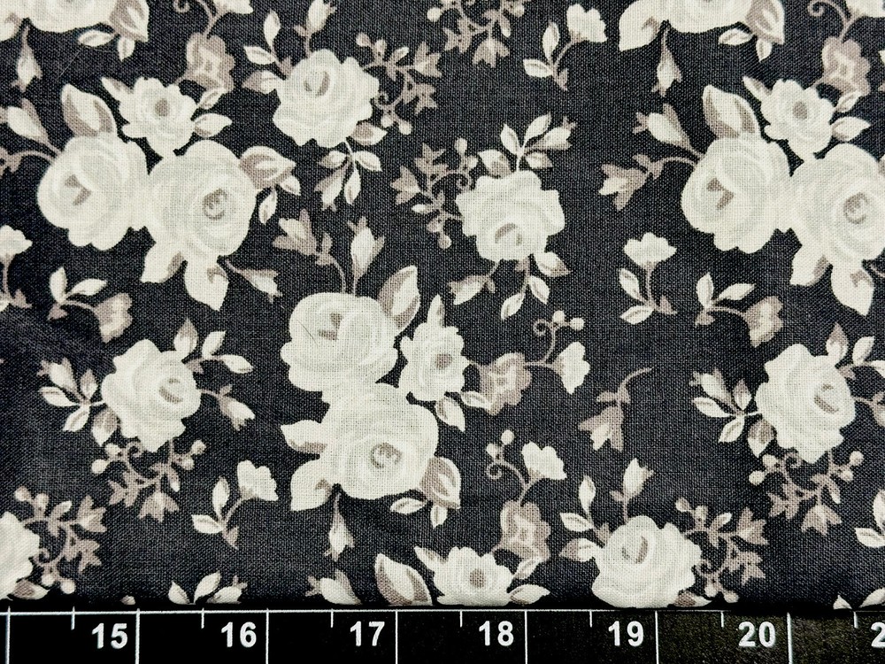 Tina Scrap 9″x21″ Rose Garden Floral Flower Gray White Spring COTTON Fabric