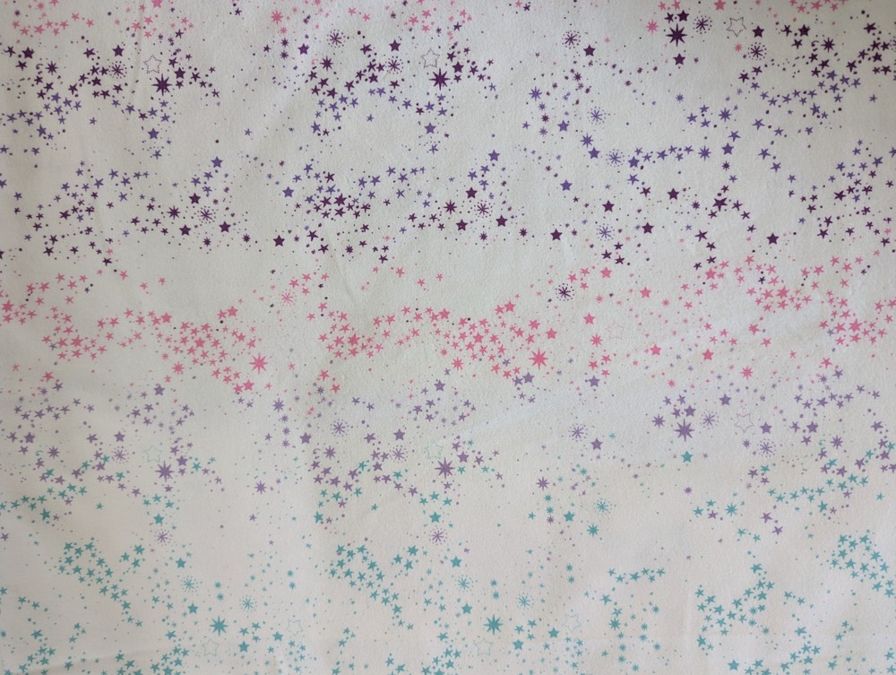 Pink Purple Turquoise Stars on White Cotton Flannel Fabric 2 yds