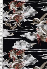 Japanese – Cosmo Fiery Dragons in the Clouds-SP3700-1E-Black – By the Half Yard
