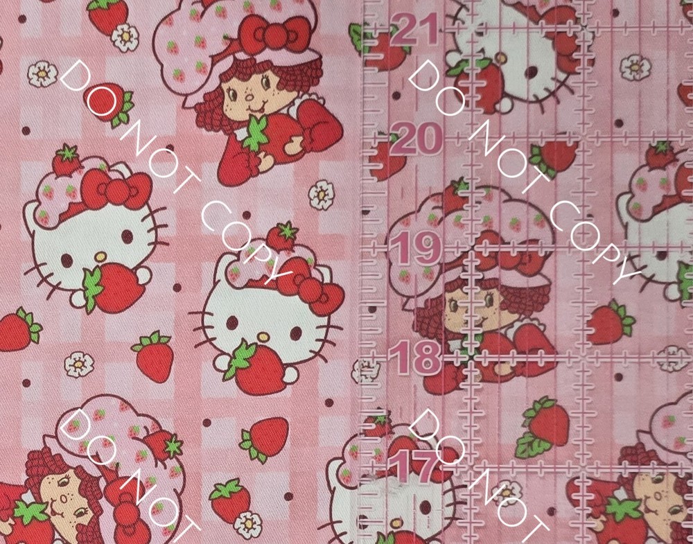 Custom 100% Cotton Woven Fabric Hello Kitty Berry Girl Mashup By The 1/4 Yard