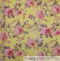 BonEful Fabric FQ Cotton Quilt VTG Cream Pink Maroon Flower Damask Shabby Chic L
