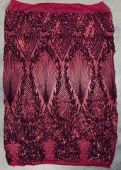 Francesca BURGUNDY Vines and Diamonds Pattern Sequins on Mesh Lace Fabric by th