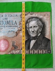 Large Italy bill fabric Banca D’Italia Lire Centomila A. Manzoni green