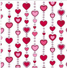 “Love Me Do” Red and Pink Beaded Hearts on White Valentine Fabric