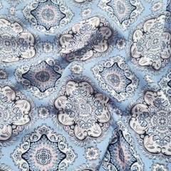 1 yard X 1.4 meter Blue Damascus Viscose Rayon Material Fabric For Gown