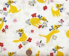 Paris Paws cats kittens yellow flowers Alexander Henry fabric 34 inch piece