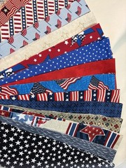 Cotton Fabric Strips ribbon 20 pieces 2.5 x 42″ red white blue Patriotic