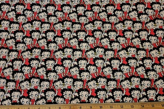 CAMELOT Fabric – BETTY BOOP – Packed on Red – by the HALF yd (18″)