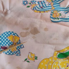 VTG JUVENILE NOVELTY BABY NURSERY COTTON FABRIC Bunny Cat Musical Pig Pink 36×57