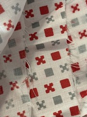 VTG Cotton Fabric Klopman Mills Red Gray Geometric 2.5 yds x 44″ 1970s NEW