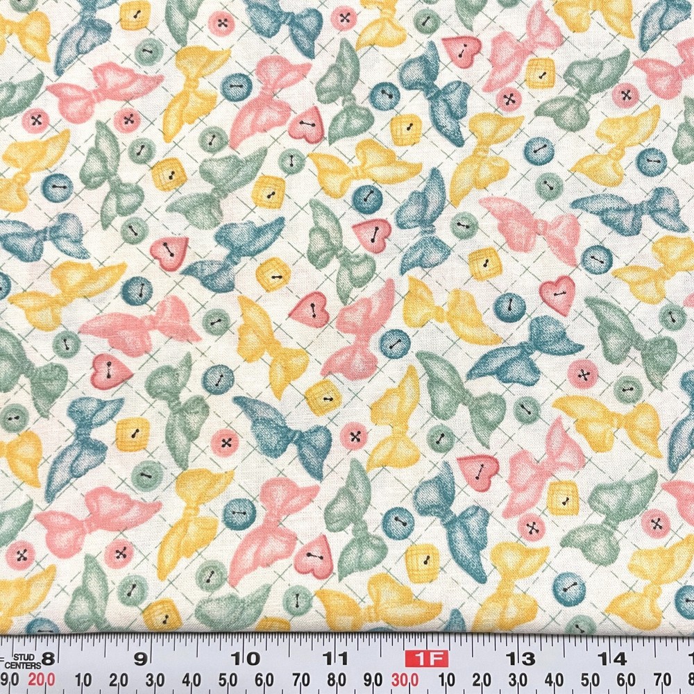 Vintage 1997 Daisy Kingdom Buttons & Bows Cotton Fabric by the HALF YARD