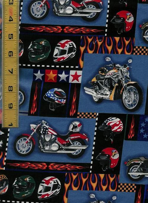 SHAMASH Fabric – Motorcycles ~ Helmets ~ Flames Sampler Squares BTHY