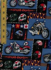 SHAMASH Fabric – Motorcycles ~ Helmets ~ Flames Sampler Squares BTHY