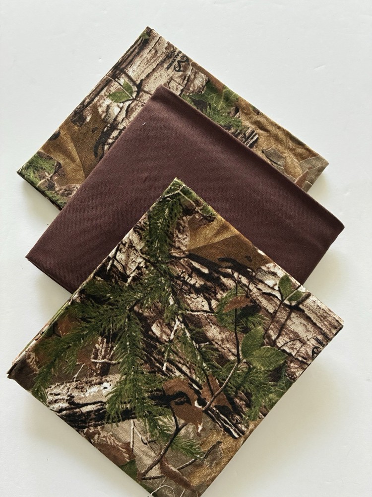 Bundle Of 3 Camo & Brown Fat Quarters Camouflage Pattern Fabric 18 x 21 Inches