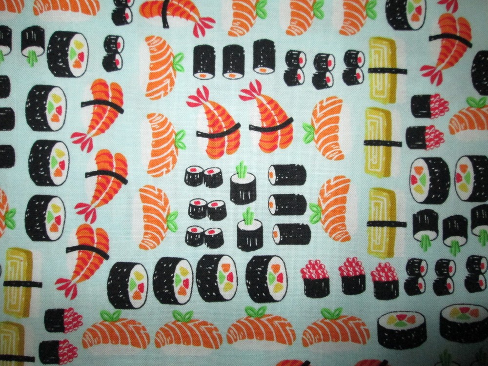Sushi Fish Realistic Food Aqua Cotton Fabric FQ