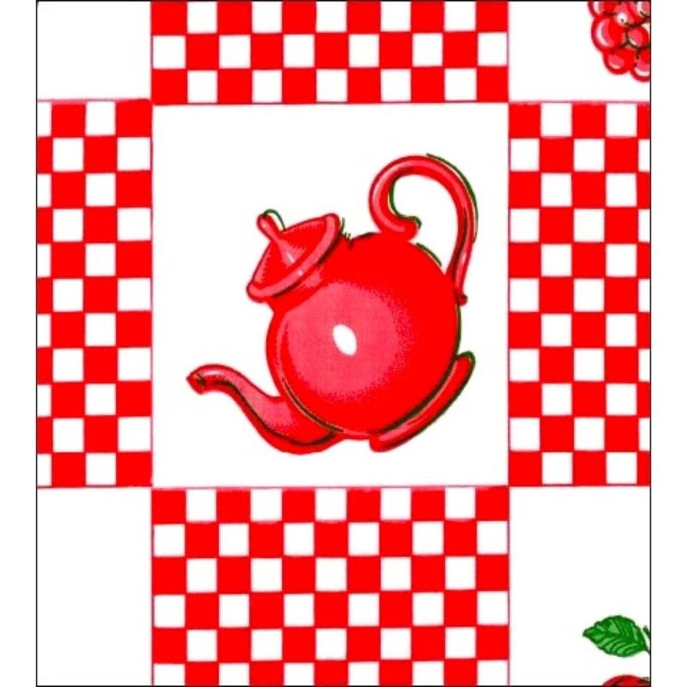 Teapot Red Oilcloth Fabric By The Roll (12 Yards)