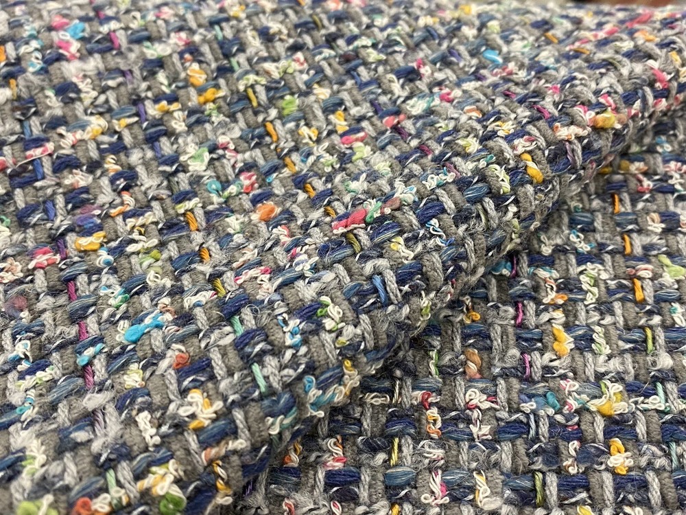 Zinc Textile Boucle Tweed Upholstery Fabric- Beaux / Boy Blue 0.85 yds Z474/04