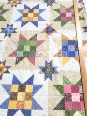 2 yds Cheater Quilt Fabric Cotton Green Mauve Blue Yellow Tan 36″ Wide