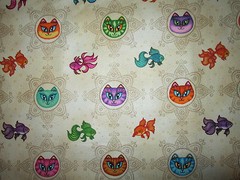 CATS STAR GOLD FISH GOLDFISH SUNSHINE CATS BLACK COTTON FABRIC BTHY
