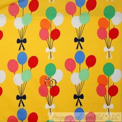 BonEful Fabric FQ Cotton Quilt Yellow Red Blue Green White Birthday Balloon Baby