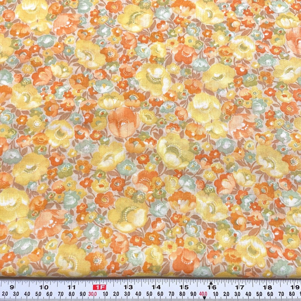 Vintage Florals on Beige Drapey Cotton Blend Fabric by the HALF YARD 18″ x 44″