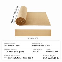 Uimoso Burlap Fabric Roll for Crafts & Plant Protection, 40 in x 300 ft