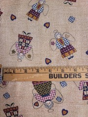 1 Yd Vintage Spring Industries Primitive Angels Folk Theme Beige Red Blue