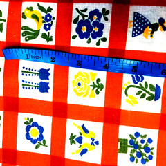 Geometric Garden Flower Floral Fabric Squares Plaids Red Multi 43″ W – BTY