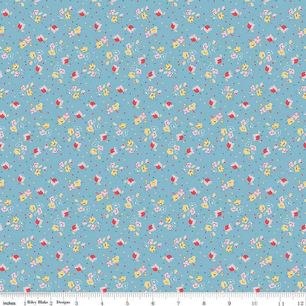 Simple Pleasures Calico Sweet Rose Aqua- C16653-AQUA – Riley Blake Designs – Flo