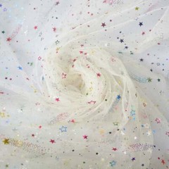 Lace Fabric Rainbow Glitter Colorful Star Tulle Mesh Fabric DIY Dress Home Decor