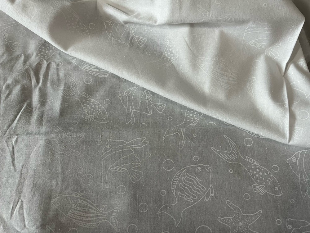 Ramblings By The Sea P&B Textiles Blender Tonal White Ocean Fish Star Fish BTY