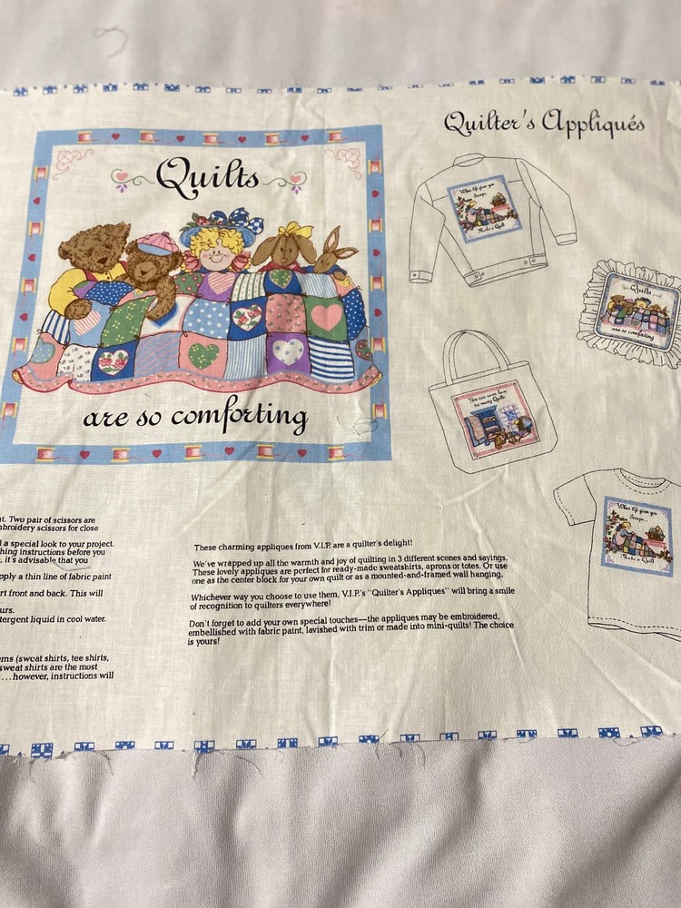 “Quilters appliques”cotton printed panel-set of 3 blocks each 10” square