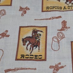 Vintage Western Cowboy Rodeo Fabric 41×43 Novelty Print Craft Material