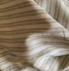 Linen Fabric with Railroaded Lemon Grass Stripe and Silver Metallic Lines BTY