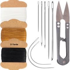 Upholstery Repair Kit, Bonded Round Waxed Thread Set with Black, White, Brown