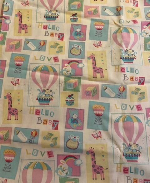 Pastel Hello Baby Animals Fabric Children Baby Home Decor two (2) yard piece