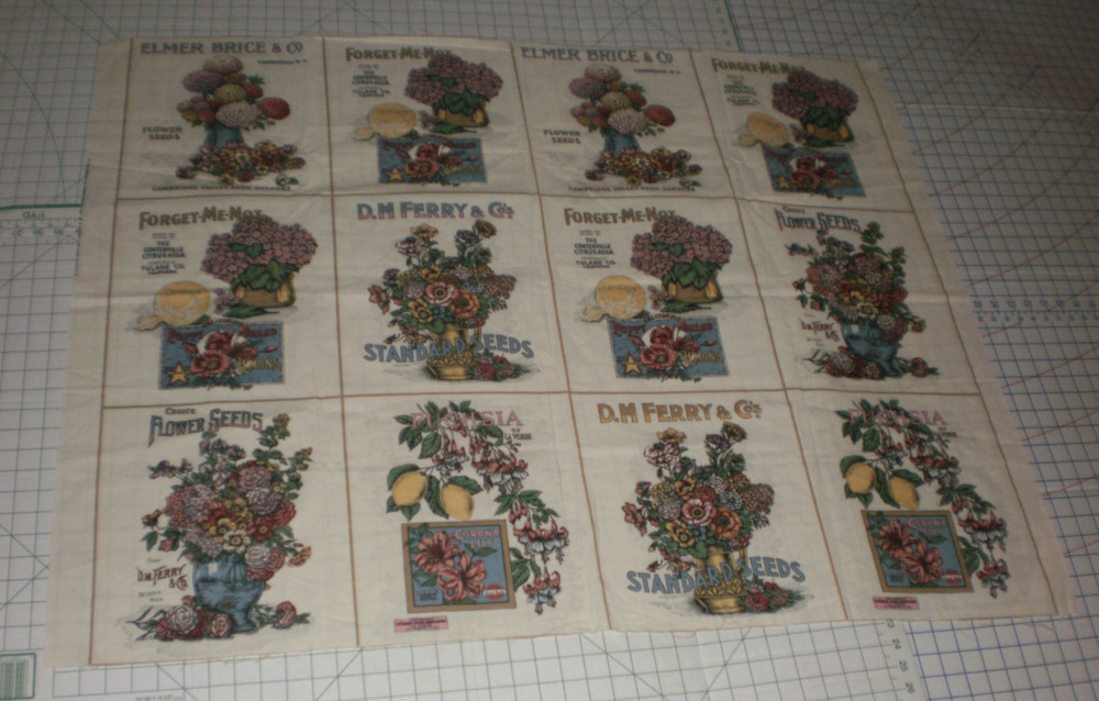 Vintage Joan Kessler Concord Fabrics Flower Seeds Cotton Panel 34″ x 42″ 12 Bloc
