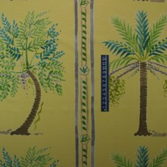 BRAEMORE PALM ISLAND SUNSHINE YELLOW PALM TREE LINEN FABRIC BY YARD 54″W