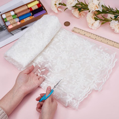 2 Yard White Vine Embroidery Lace Fabric 51.2Inch Polyester Embroidered Net Tull