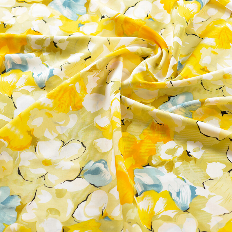 1Yard*140cm Yellow Flower Rayon Fabric Soft Viscose Material For Dress Shirt
