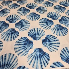 Joann Outdoor Fabric Blue Scallop Shells Coastal Nautical 54” x 1.5 Yds