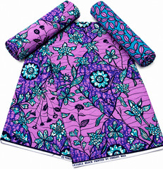 Purple & Blue Floral African Wax Print Fabric – 6 Yards | Elegant Ankara Fabric