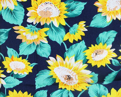 Sunflowers Dark Navy 100% Cotton Poplin 149cm Wide Digitally Printed Fabric