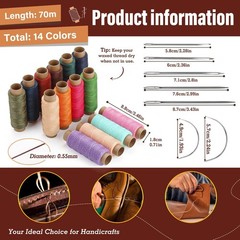 KAQRHFT 0.55 mm Round Waxed Thread, 14 Colors 76 0.55mm 70m, Rainbow Color