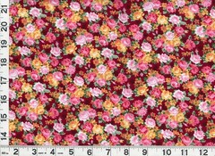 Red Pink Yellow Roses & Flowers on Dark Red Quilting Sewing Fabric by Yard #919